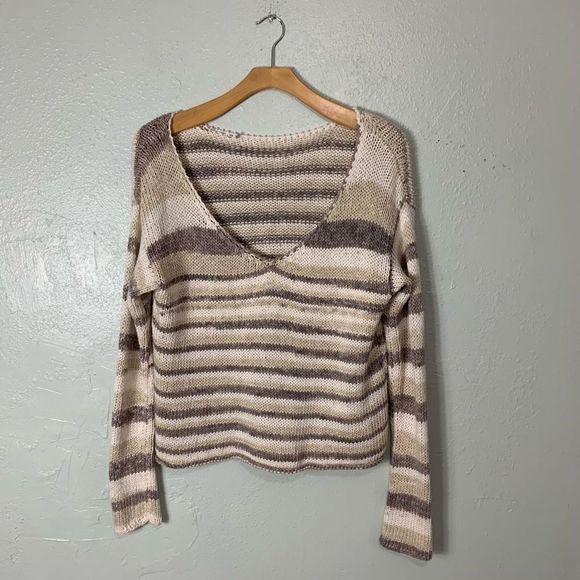 Handknit crocheted stripe sweater - Picture 1 of 2